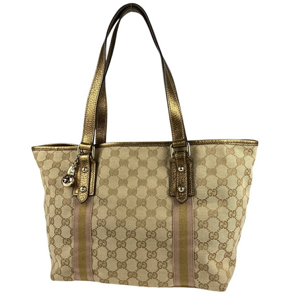 Gucci Pink Beige Charm Canvas GG Bag Sherry Shoulder - Picture 1 of 6